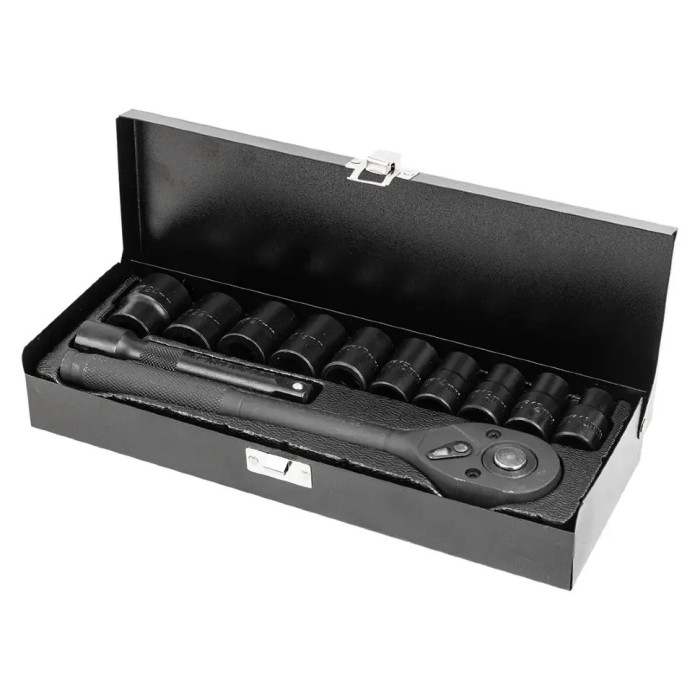 Set of impact tools in a metal case 12 pcs. 1/2" (12-gr.) (10-24 mm) FORCEKRAFT FK-4122-9