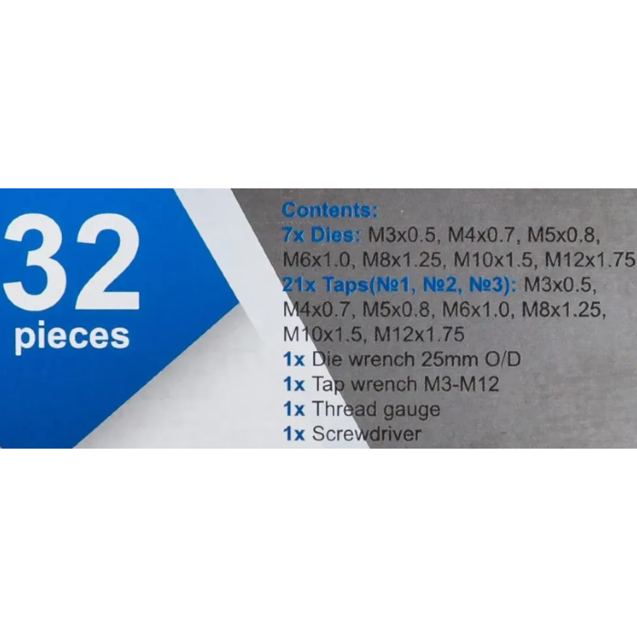 Набір метричних мітчиків та плашок 32 пр.(М3-М12) в металевому кейсі Scheppach SCH-M032-1