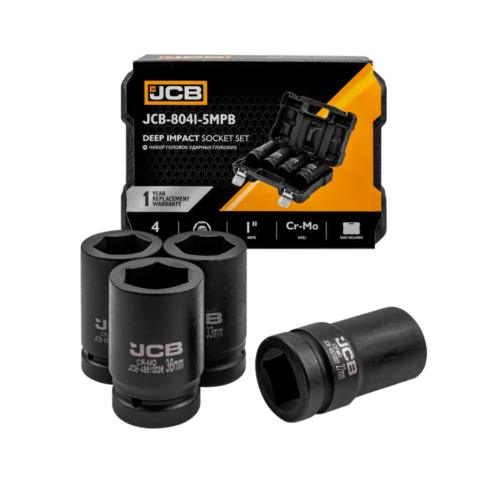 набор головок ударных глубоких 4 ед. 1'' (6-гр.) (27, 32, 33, 36 мм) JCB Tools JCB-8041-5MPB