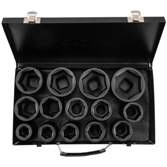 Set of deep impact sockets in a metal case 14 pcs. 1" (6-gr.) JCB Tools JCB-8152-5MPB