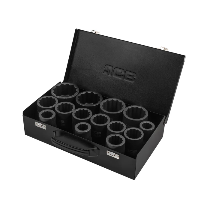 Set of deep impact sockets in a metal case 14 pcs. 1'' (12-gr.) (22-60 mm) JCB Tools JCB-8152-9MPB