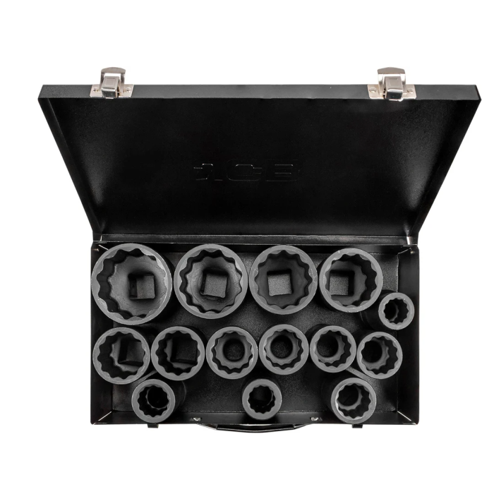 Set of deep impact sockets in a metal case 14 pcs. 1'' (12-gr.) (22-60 mm) JCB Tools JCB-8152-9MPB