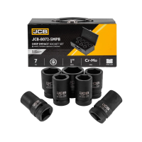 Set of deep impact sockets in a metal case 7 pcs. 1'' (6-gr.) (24-46 mm) JCB Tools JCB-8072-5MPB