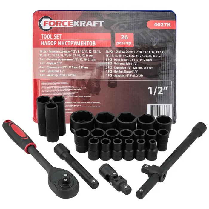 Набор инструментов 26 пр. (6-гр.) 1/2" (8-36 мм) FORCEKRAFT FK-4027-K