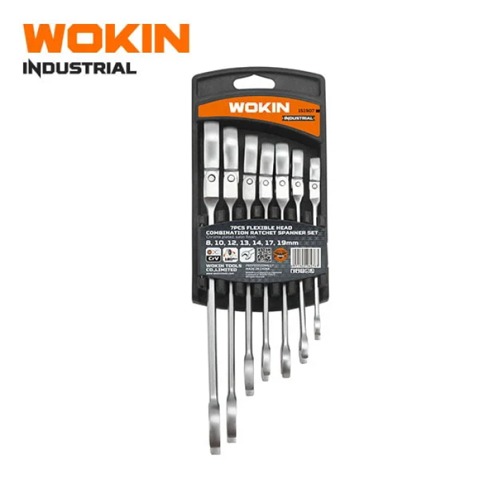 Set of combination wrenches with ratchet and hinge 7 pcs. WOKIN WK-151907