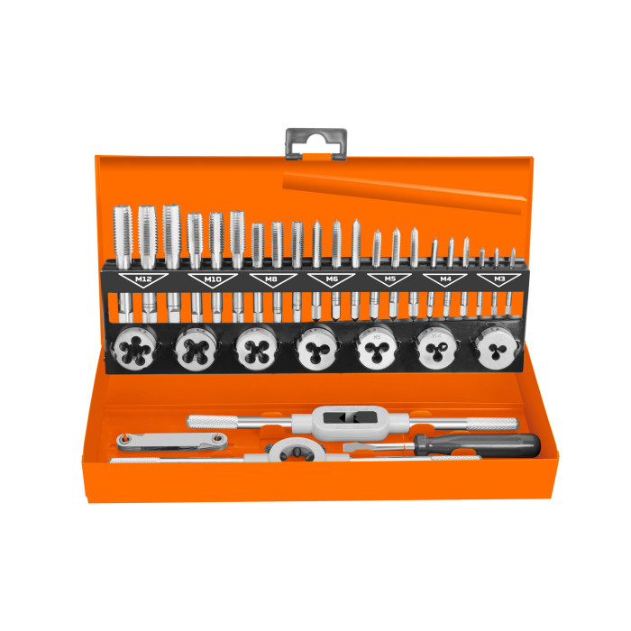 Tap and die set 32 ​​pcs. (M3×0.5, M4×0.7, M5×0.8, M6×1.0, M8×1.25, M10×1.5, M12×1.75) WOKIN WK-334232
