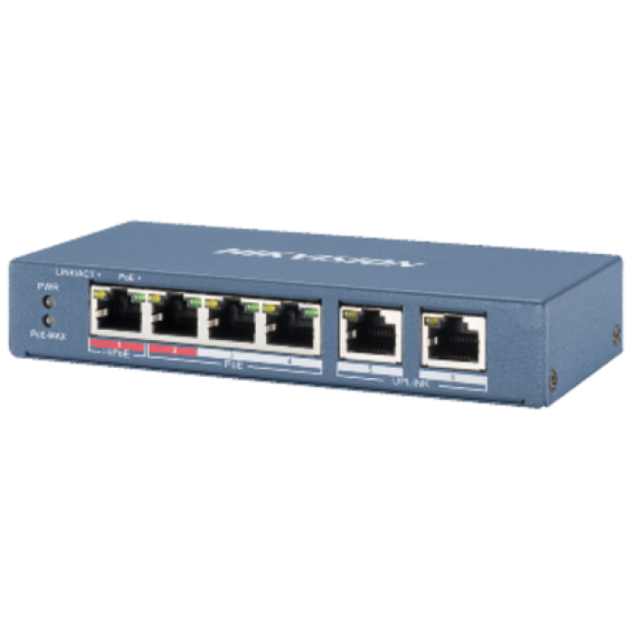 Коммутатор Hikvision DS-3E0106HP-E POE, 4 порта, неуправляемый.