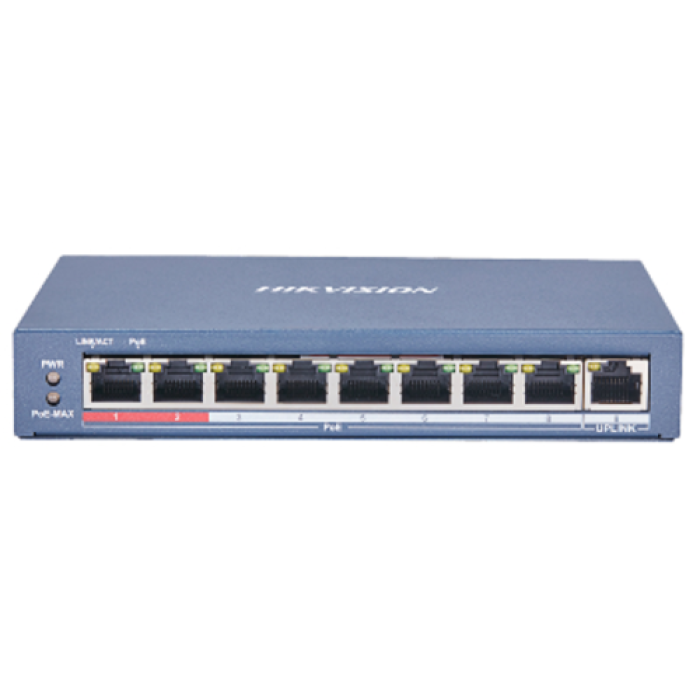 Коммутатор Hikvision DS-3E0109P-E(C) POE, 8 портов, неуправляемый.