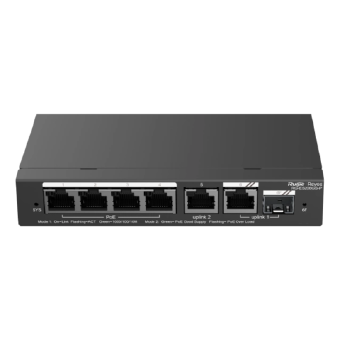 Управляемый PoE-коммутатор Ruijie RG-ES206GS-P с 6 портами.