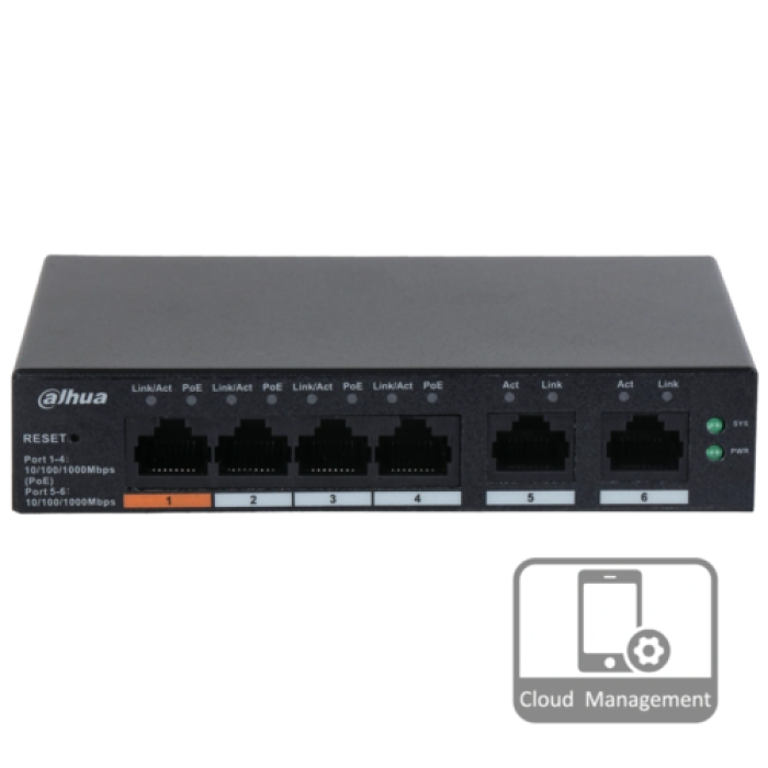 Управляемый PoE-коммутатор Dahua DH-CS4006-4GT-60 с 6 портами