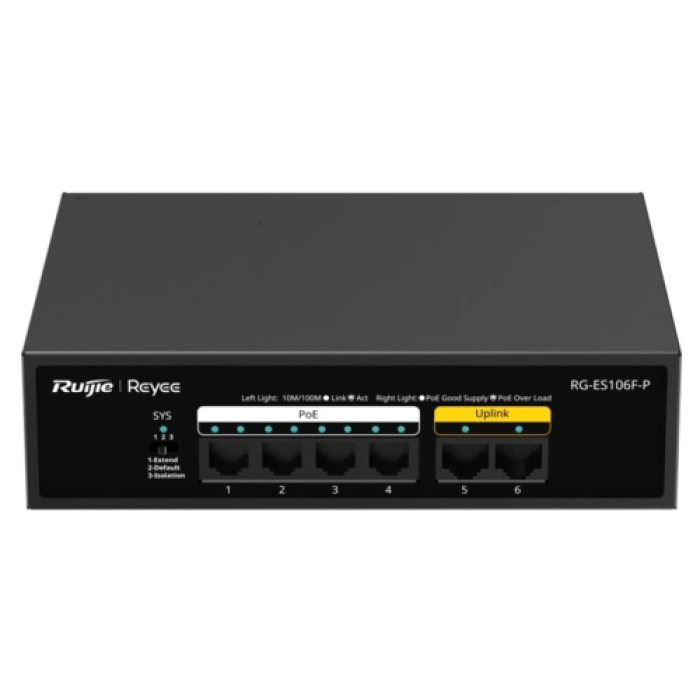 Ruijie Reyee RG-ES106F-P PoE-коммутатор, 6 портов, неуправляемый
