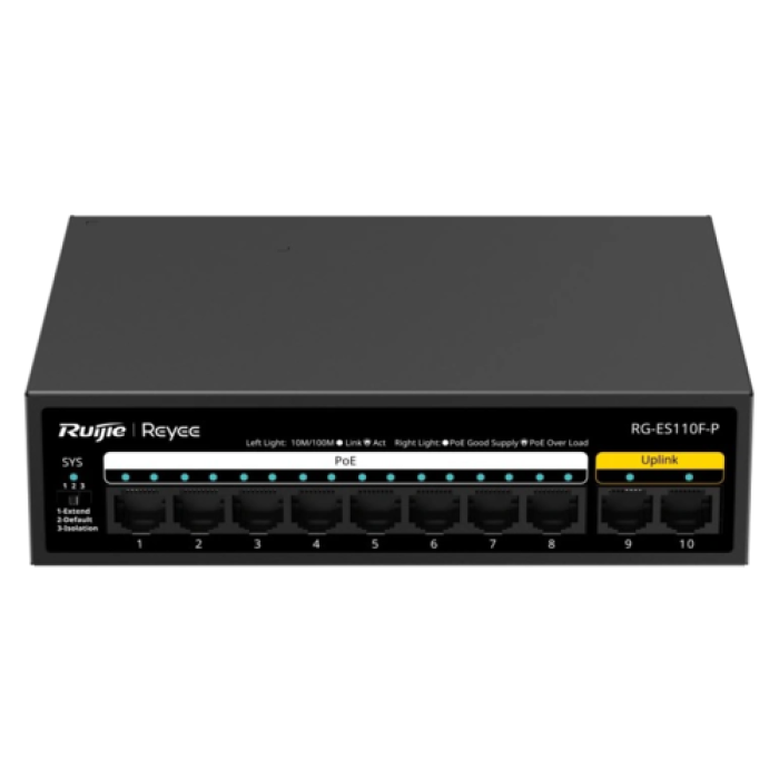 Коммутатор Ruijie Reyee RG-ES110F-P PoE, 10 портов, неуправляемый.