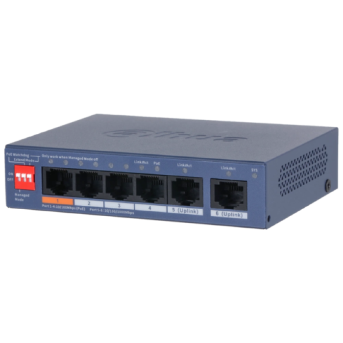 Управляемый PoE-коммутатор Dahua DH-CS4006-4ET2GT-60 с 6 портами