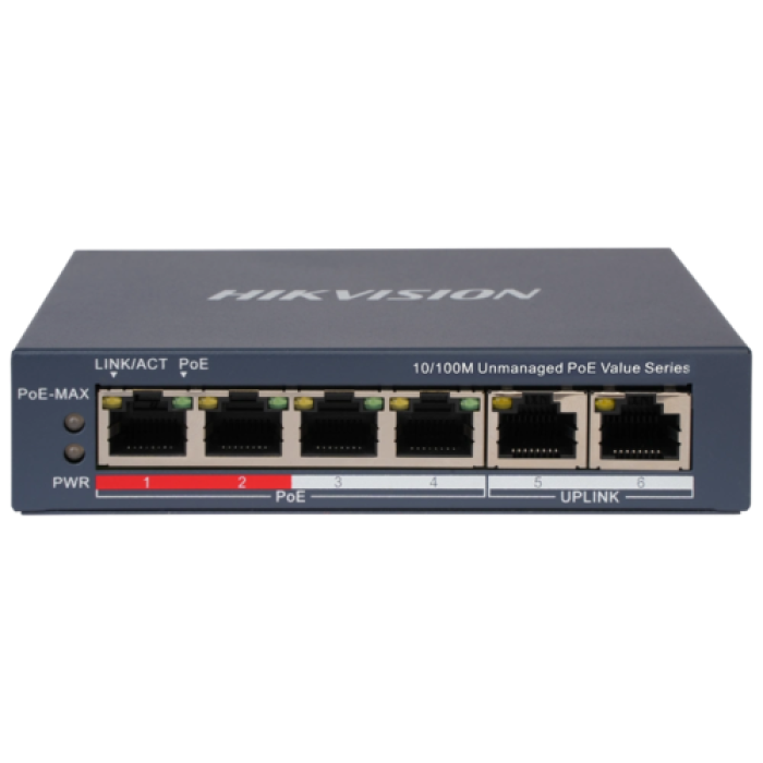 Hikvision DS-3E0106P-E/M(B) POE Комутатор 6 портів некерований