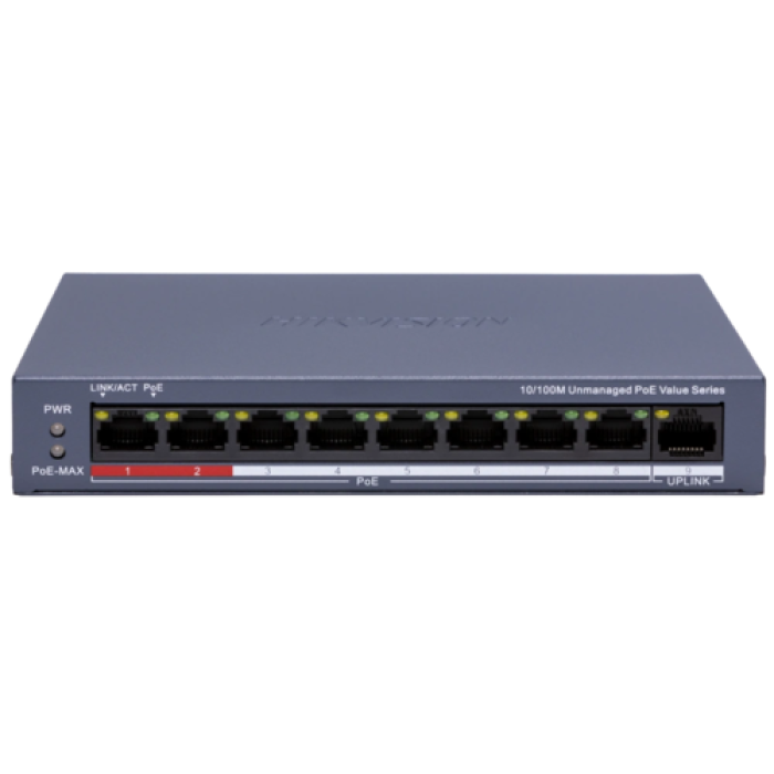Коммутатор Hikvision DS-3E0109P-E/M(C) POE, 9 портов, неуправляемый.