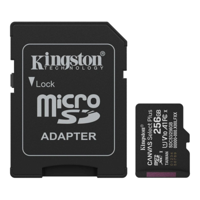 Kingston microSD 256GB C10 UHS-I A1 V10 R150MB/s + SD Memory Card