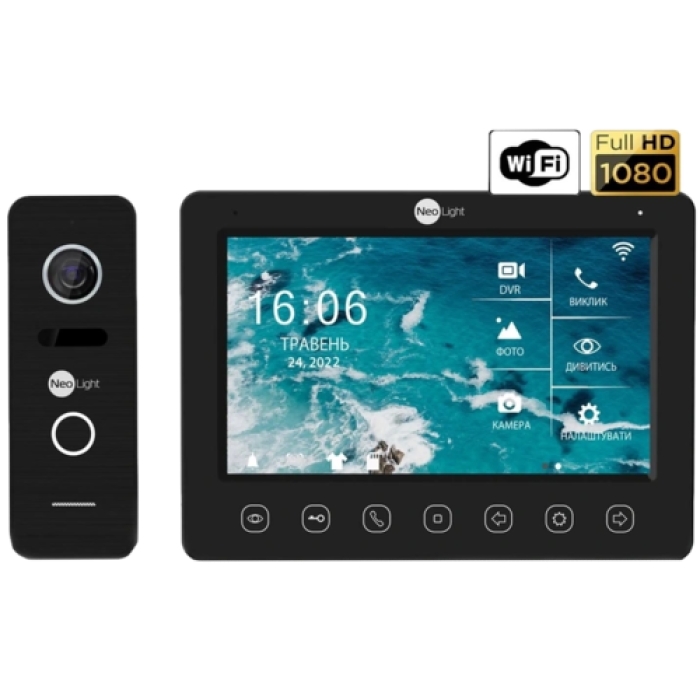 Комплект видеодомофона NeoLight NeoKIT HD WF B/Black (KAPPA+ HD WF + PRIME FHD)