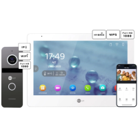 Комплект видеодомофона Neolight MEZZO Hybrid + SOLO IPW Graphite с угловым адаптером и PoE-адаптером для панели вызова.