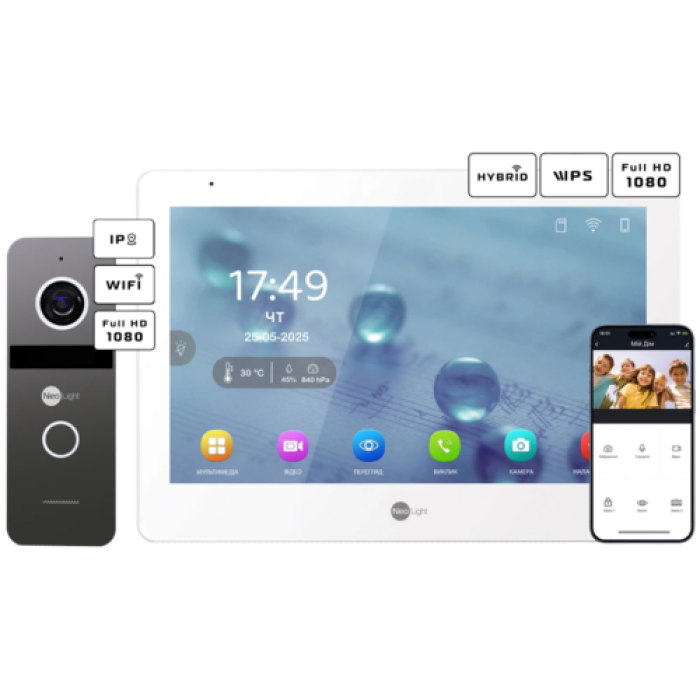 Neolight MEZZO Hybrid + SOLO IPW Graphite with corner, PoE adapter for call panel Video intercom kit