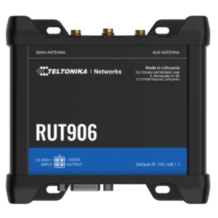 Промышленный сотовый маршрутизатор Teltonika RUT906 с поддержкой 4G LTE, Wi-Fi, RS-232 и RS-485.