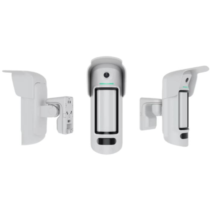 Уличный высокорасположенный датчик движения Ajax MotionCam Outdoor HighMount (PhOD) белого цвета с камерой.