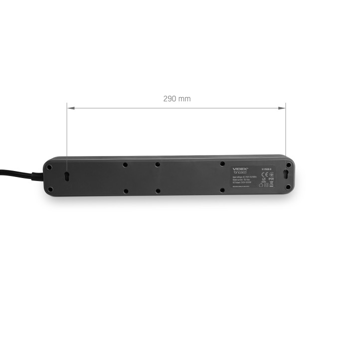 VIDEX ONCORD power extension cord with 6 pins, 3 m (3 x 1.5 mm) and a Black button