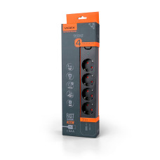 VIDEX ONCORD power extension cord with 4 pins, 3 m (3 x 1.5 mm), 3.4 A, USB (QC 3.0) + USB-C (PD20W) with Black button