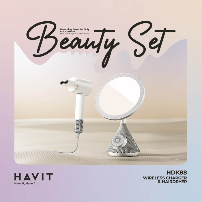 5-in-1 HAVIT HDK88 "Beauty Set" Mirror + Hair Dryer + Charger + Speaker