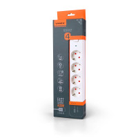 VIDEX ONCORD power extension cord with 4 pins, 3 m (3 x 1.5 mm), 3.4 A, USB (QC3.0) + USB-C (PD20W), and a White button