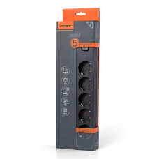 VIDEX ONCORD power extension cord with 5 pins, 3 m (3 x 1.5 mm) and a Black button