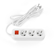 Power extension cord with grounding, 3 sockets with button, 3 m (3 x 1.5 mm), white, Titanium Standard