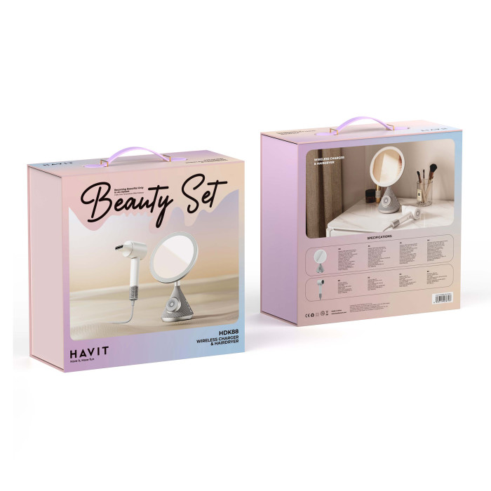 5-in-1 HAVIT HDK88 "Beauty Set" Mirror + Hair Dryer + Charger + Speaker