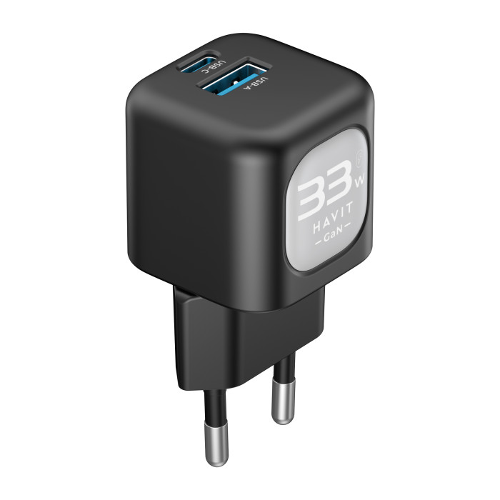 HAVIT HV-UC230 GaN 33W USB-A+USB-C Black Charger