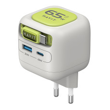 HAVIT UC253 GaN 65W USB-A + USB-C Charger + USB-C Cable Gray/Green