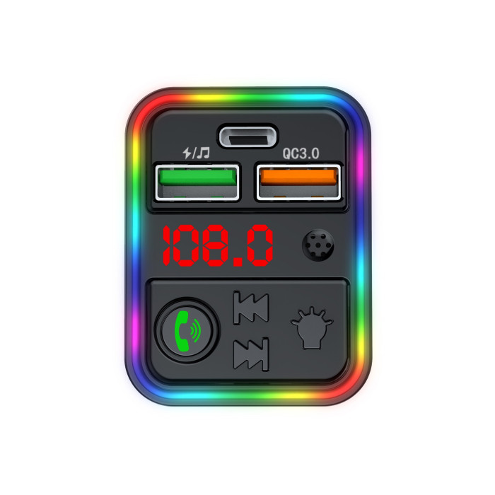 FM модулятор HAVIT FM821BT USB-A+USB-C PD25W RGB Black