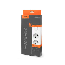 Used VIDEX ONCORD 3-pin, 2-meter power strip with push-button (White)
