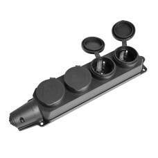 IP44 extension block with grounding, 4 sockets, 16A, black, Titanium Standard