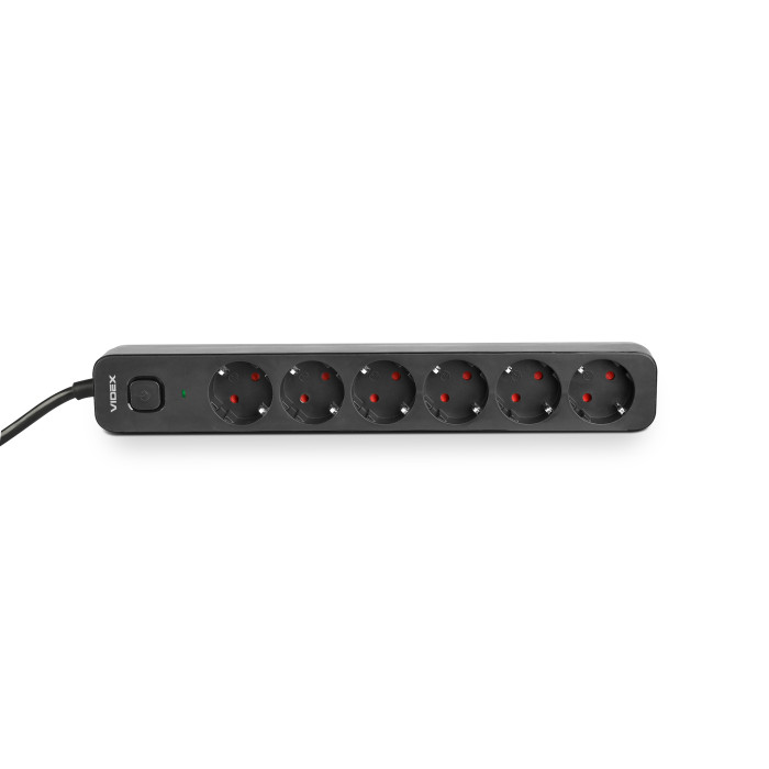 VIDEX ONCORD power extension cord with 6 pins, 3 m (3 x 1.5 mm) and a Black button